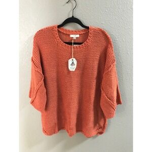 Easel Oversized Knit Sweater M/L Coral Boho Slouchy Cottagecore